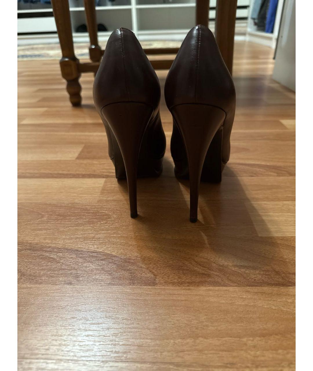 SAINT LAURENT Коричневые кожаные туфли, фото 4