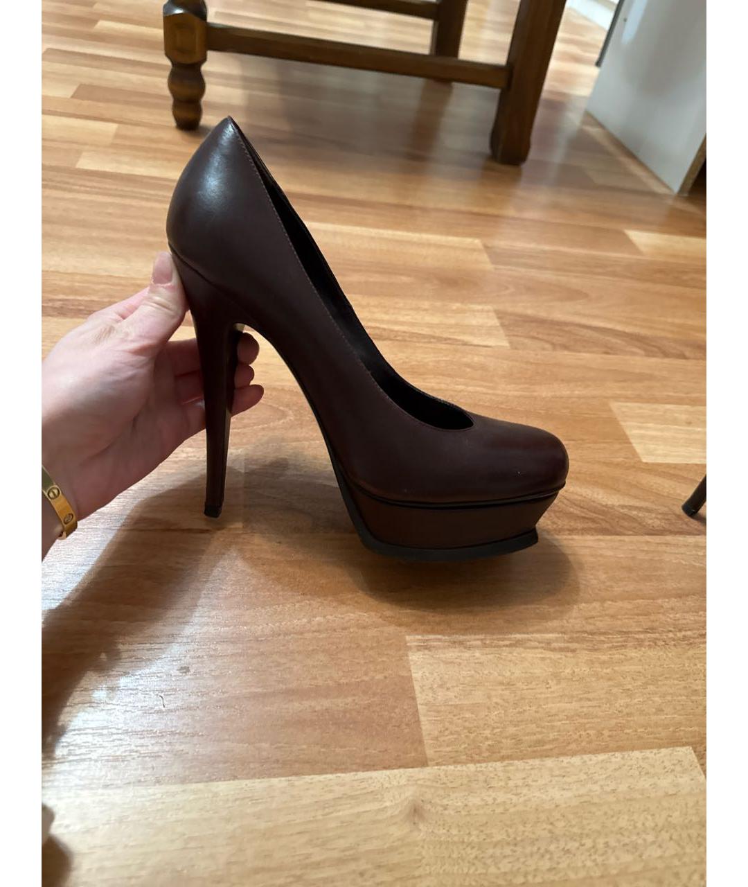 SAINT LAURENT Коричневые кожаные туфли, фото 5