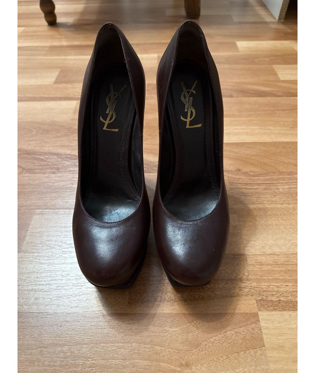 SAINT LAURENT Коричневые кожаные туфли, фото 2