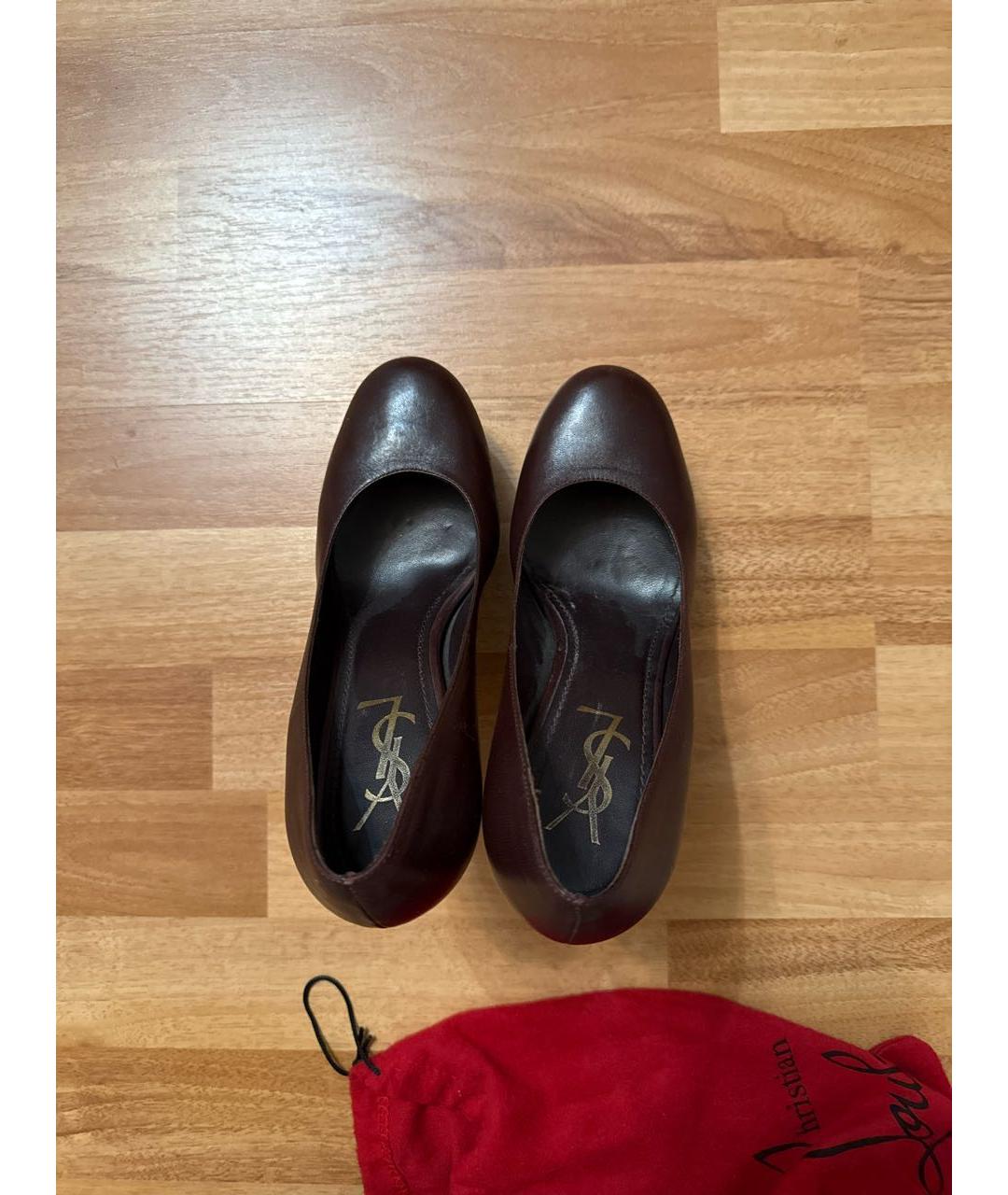 SAINT LAURENT Коричневые кожаные туфли, фото 3