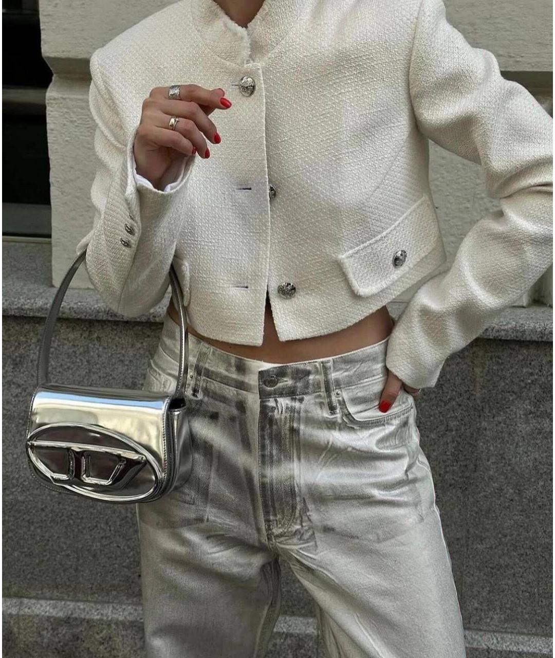DIESEL Серебряная кожаная сумка с короткими ручками, фото 6