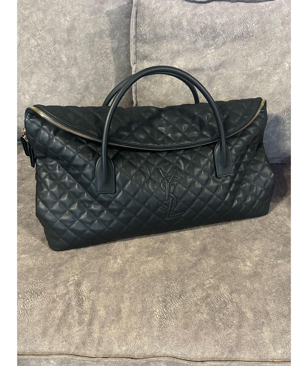 SAINT LAURENT Черная кожаная дорожная/спортивная сумка, фото 2
