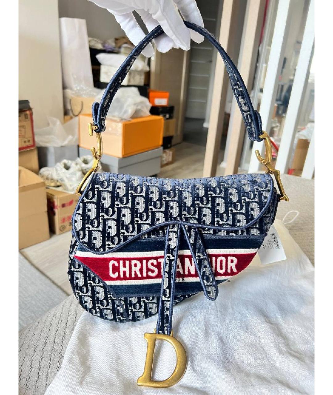 CHRISTIAN DIOR Темно-синяя бархатная сумка через плечо, фото 2