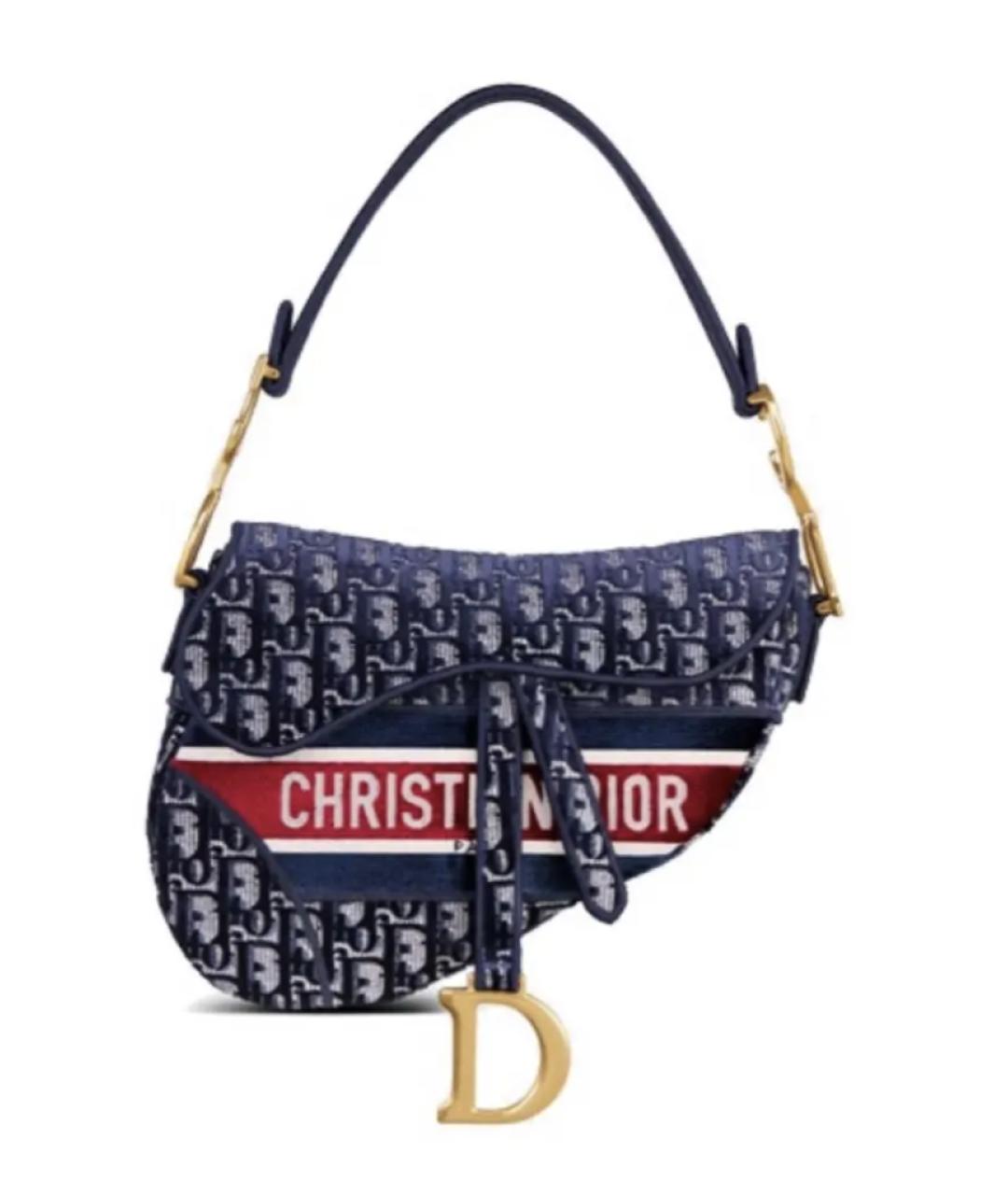 CHRISTIAN DIOR Темно-синяя бархатная сумка через плечо, фото 1