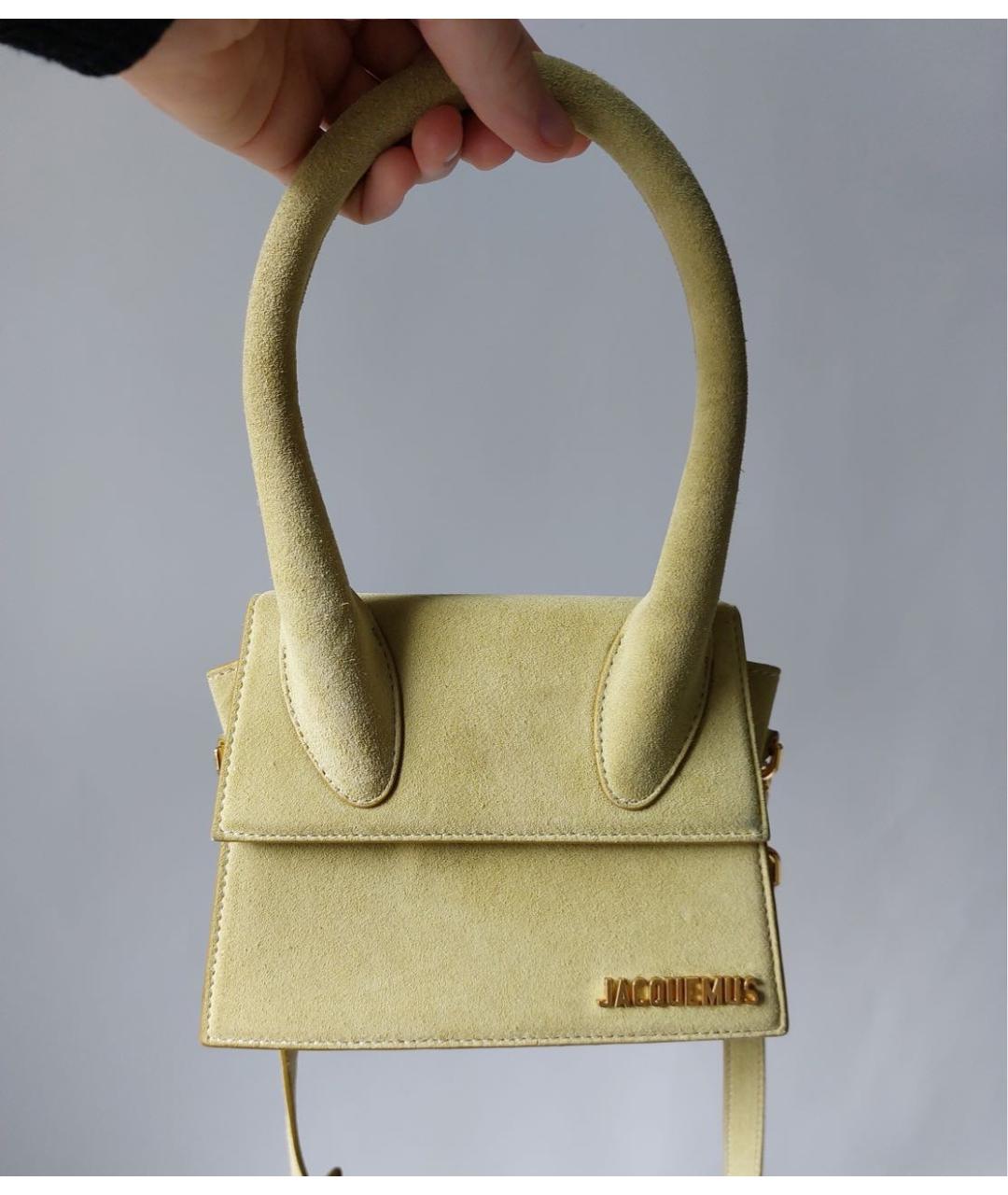 JACQUEMUS Горчичная замшевая сумка с короткими ручками, фото 9