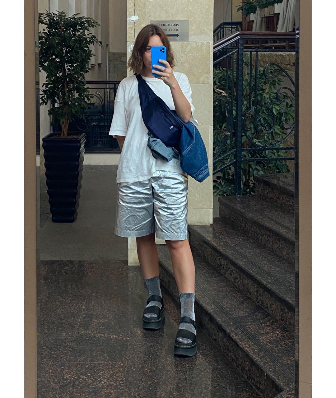 DRIES VAN NOTEN Серебряные полиуретановые шорты, фото 6