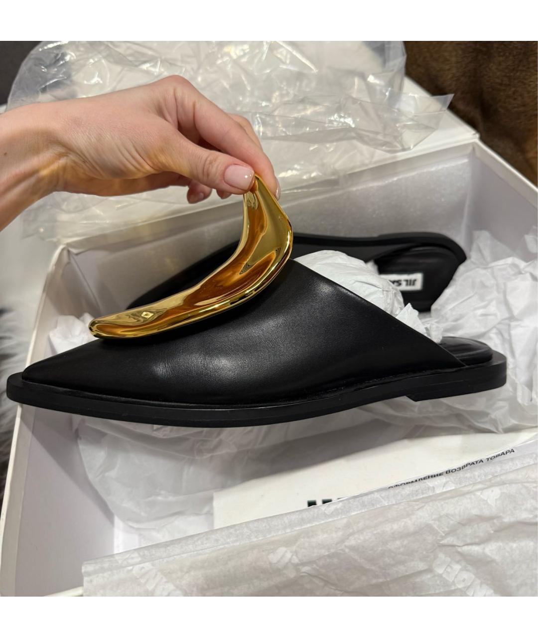 JIL SANDER Черные кожаные мюли, фото 4