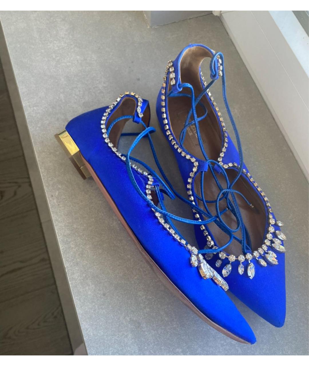 AQUAZZURA Синие текстильные балетки, фото 3