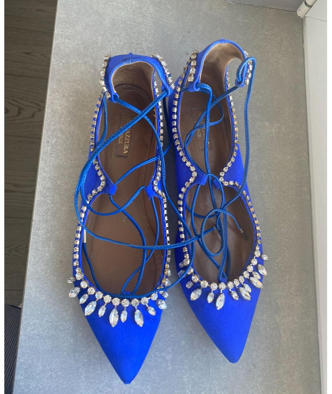 AQUAZZURA Синие текстильные балетки, фото 2