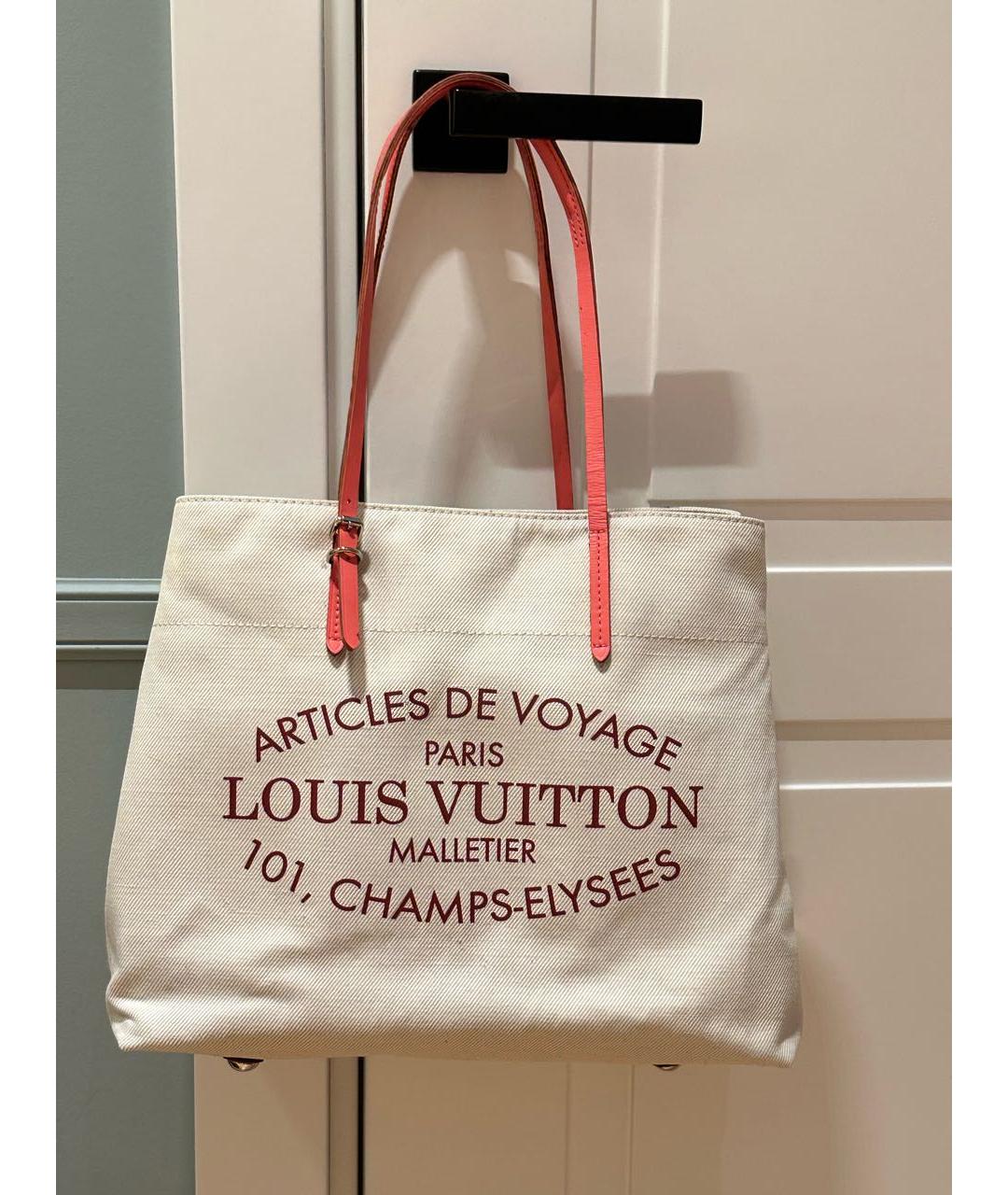 LOUIS VUITTON Бежевая тканевая сумка тоут, фото 9