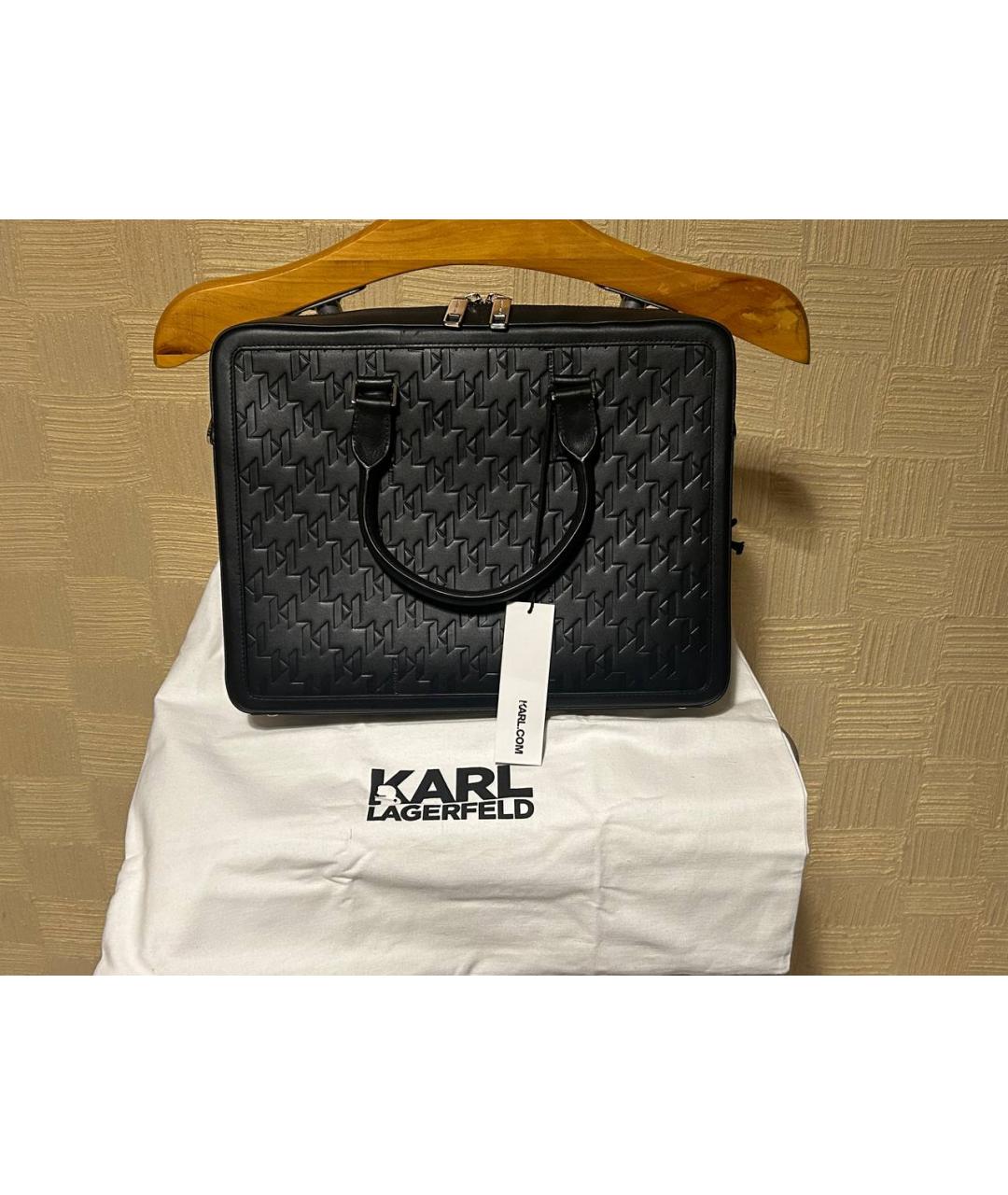 KARL LAGERFELD Черный кожаный портфель, фото 6
