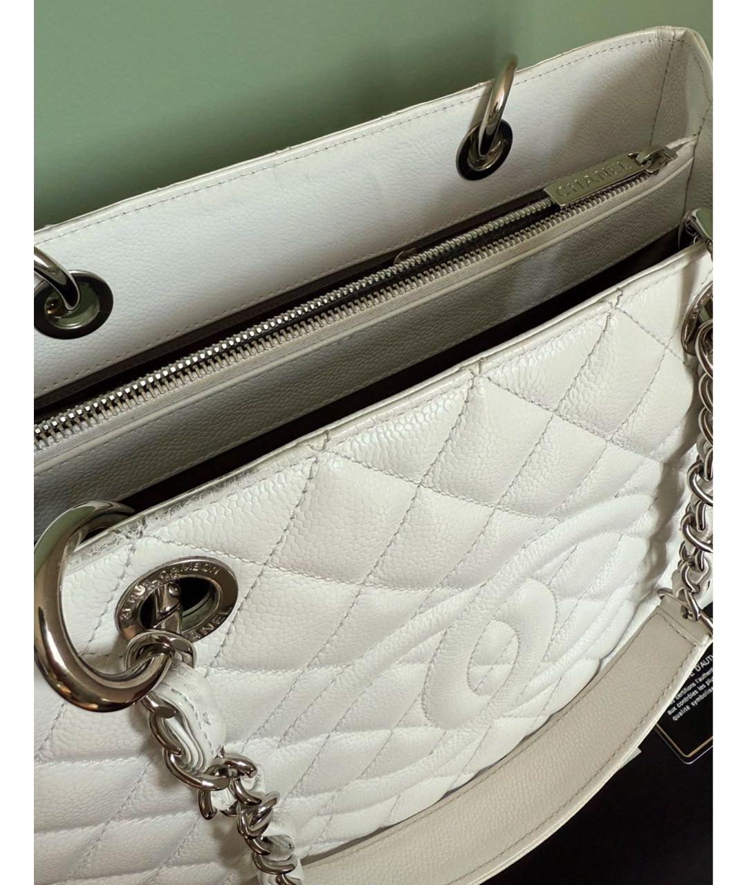 CHANEL Белая кожаная сумка тоут, фото 6
