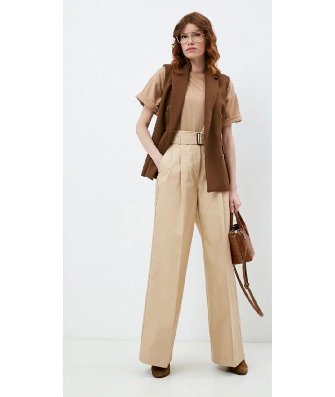 MAX MARA Бежевые хлопковые прямые брюки, фото 5