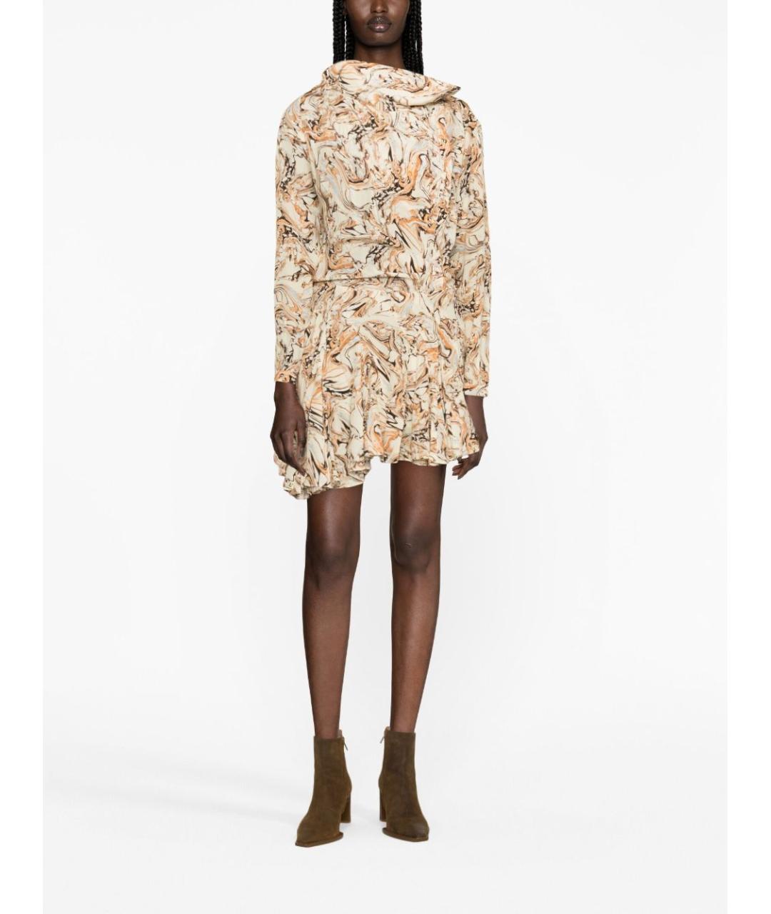 ISABEL MARANT Бежевое шелковое повседневное платье, фото 4
