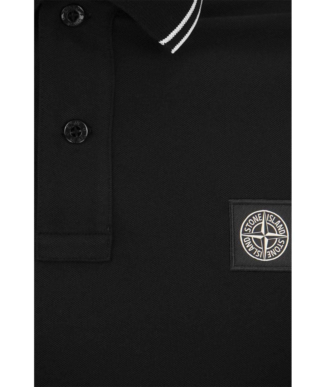 STONE ISLAND Черное хлопковое поло с коротким рукавом, фото 4