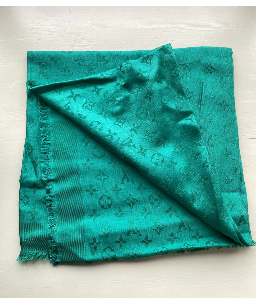 LOUIS VUITTON PRE-OWNED Зеленый шерстяной шарф, фото 5