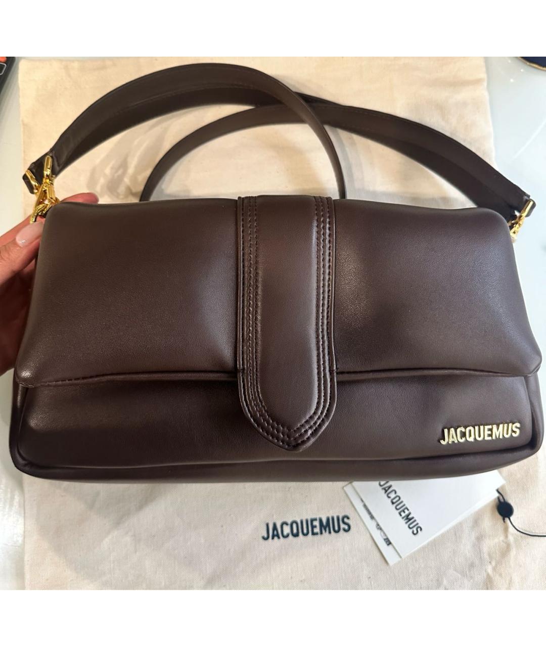JACQUEMUS Коричневая кожаная сумка с короткими ручками, фото 8