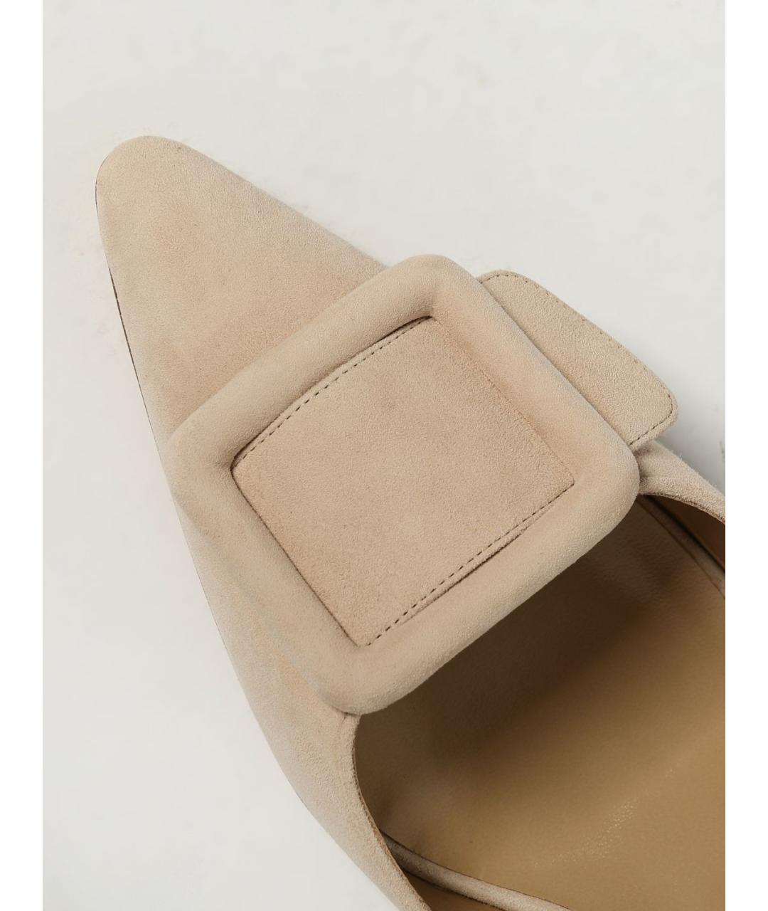 MANOLO BLAHNIK Бежевые замшевые мюли, фото 4
