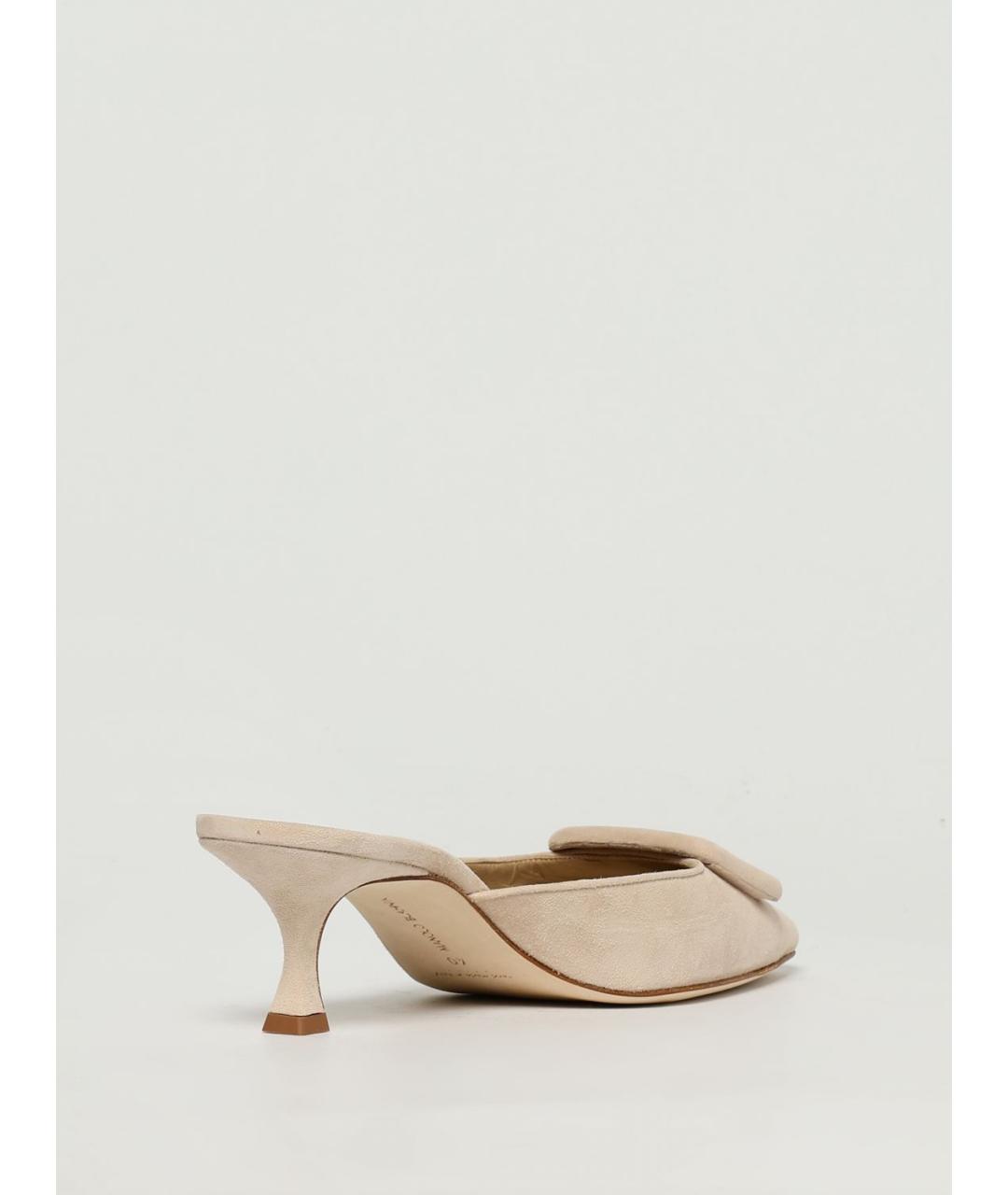 MANOLO BLAHNIK Бежевые замшевые мюли, фото 3