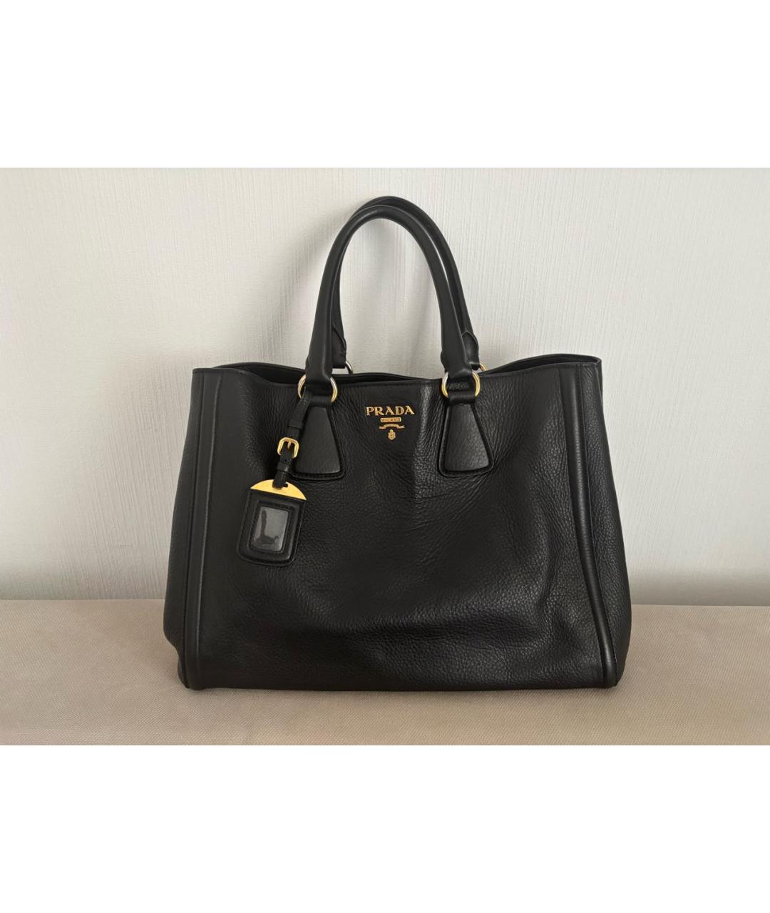 PRADA Черная кожаная сумка тоут, фото 5