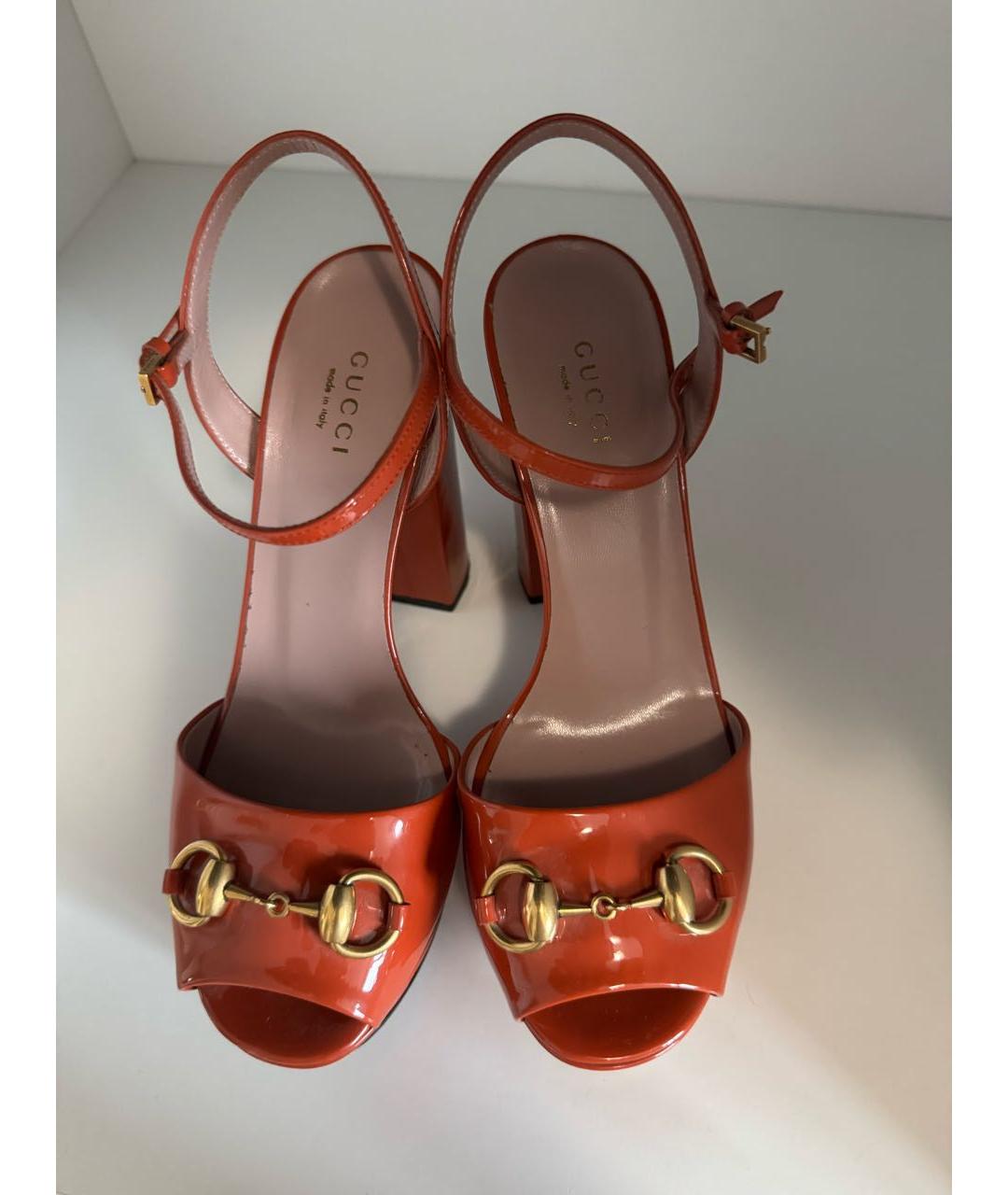 GUCCI Оранжевое босоножки из лакированной кожи, фото 7