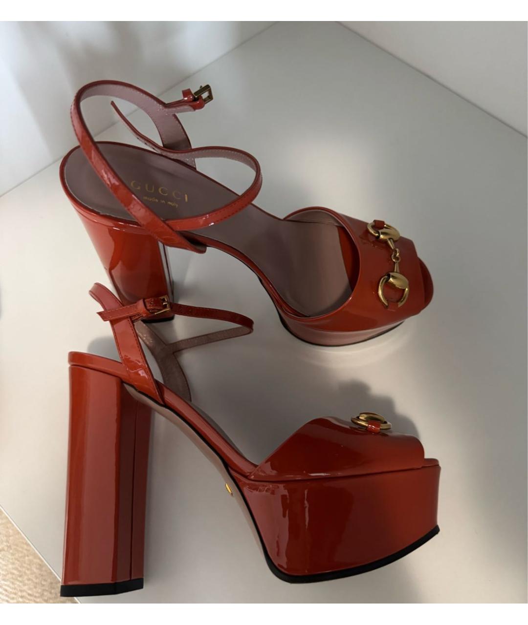 GUCCI Оранжевое босоножки из лакированной кожи, фото 8