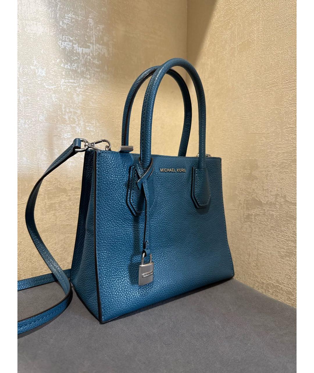 MICHAEL KORS Синяя кожаная сумка с короткими ручками, фото 3