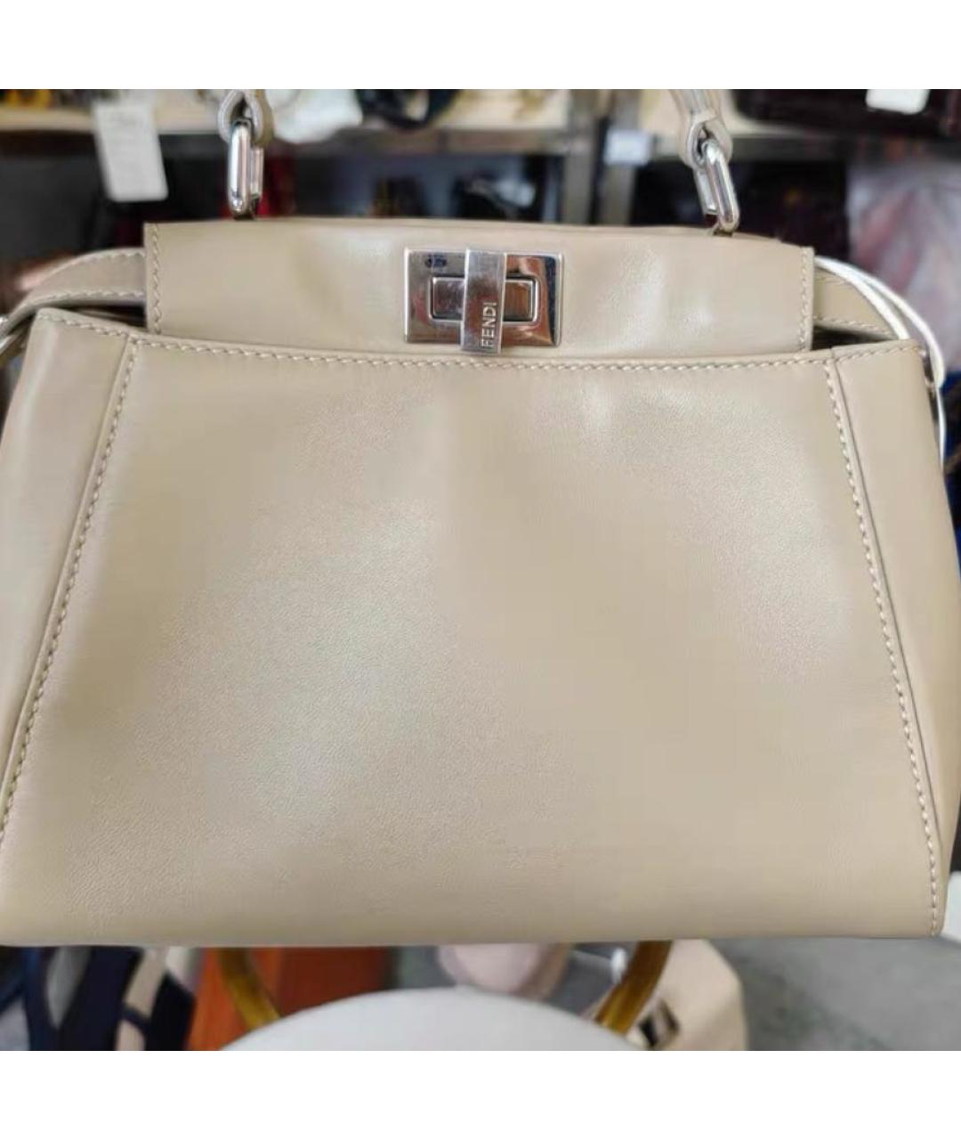 FENDI Бежевая кожаная сумка тоут, фото 4