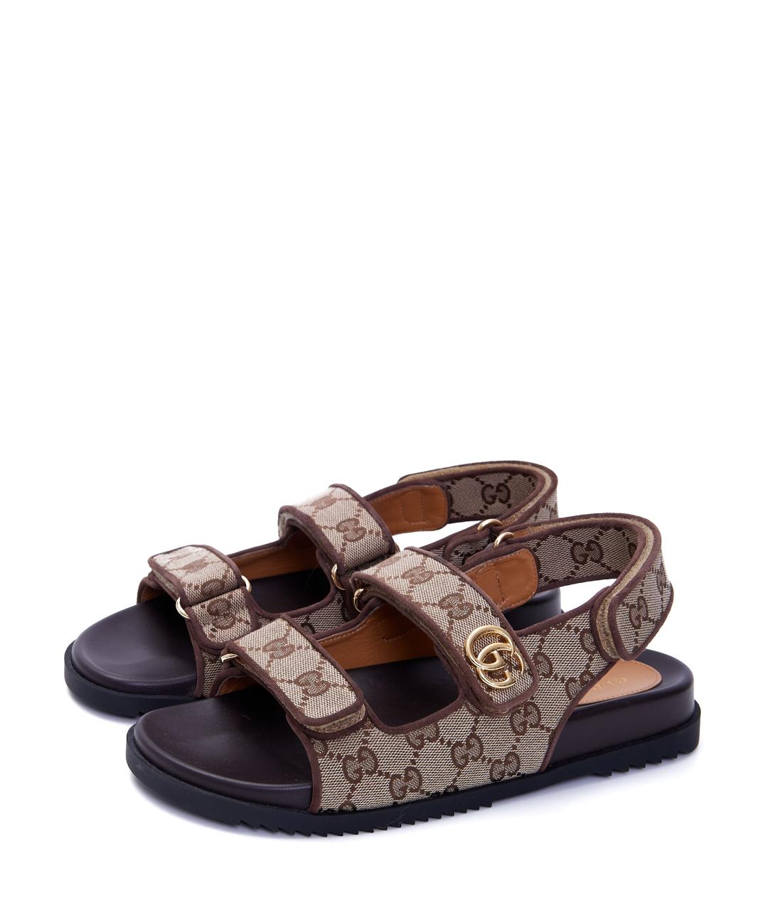 GUCCI Коричневые текстильные сандалии, фото 2