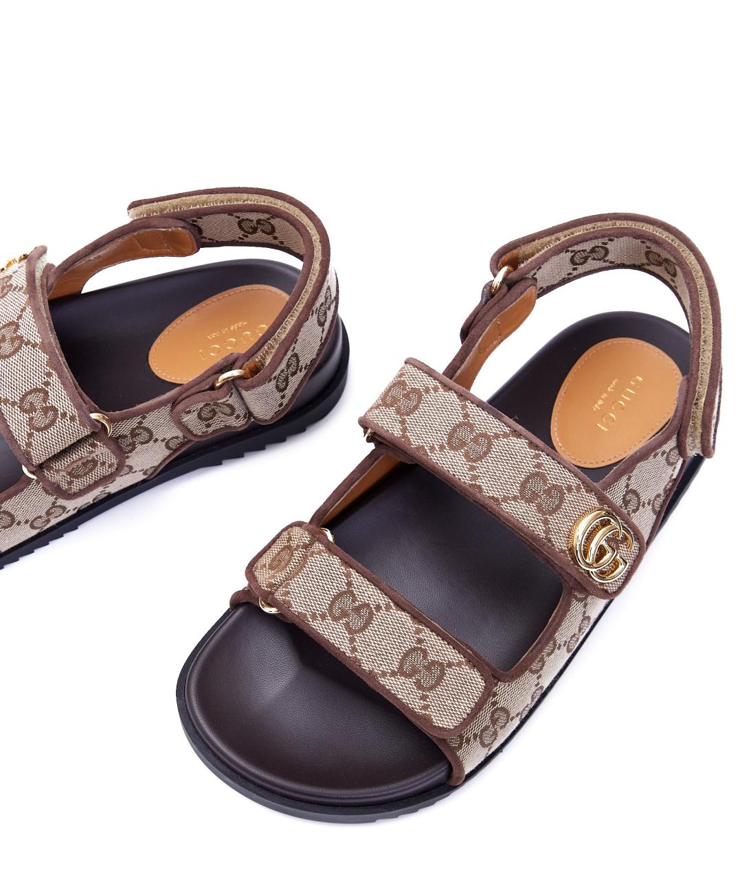 GUCCI Коричневые текстильные сандалии, фото 5
