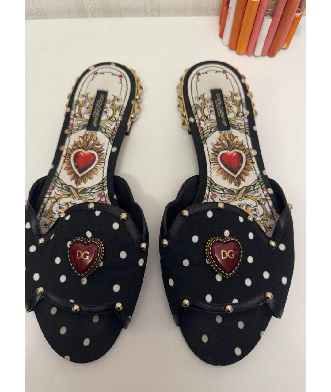 DOLCE&GABBANA Черные текстильные шлепанцы, фото 2