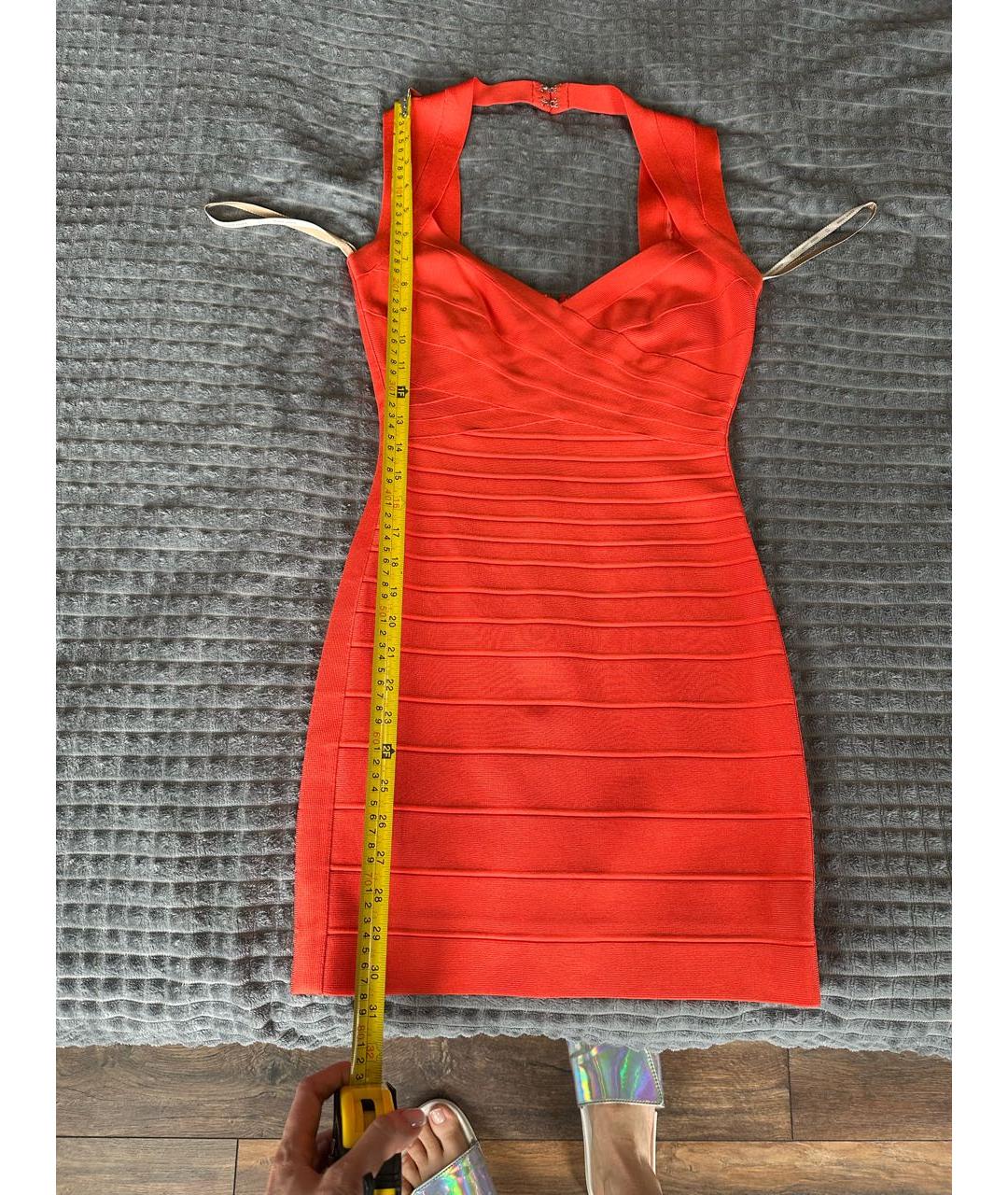 HERVE LEGER Оранжевое полиэстеровое вечернее платье, фото 7