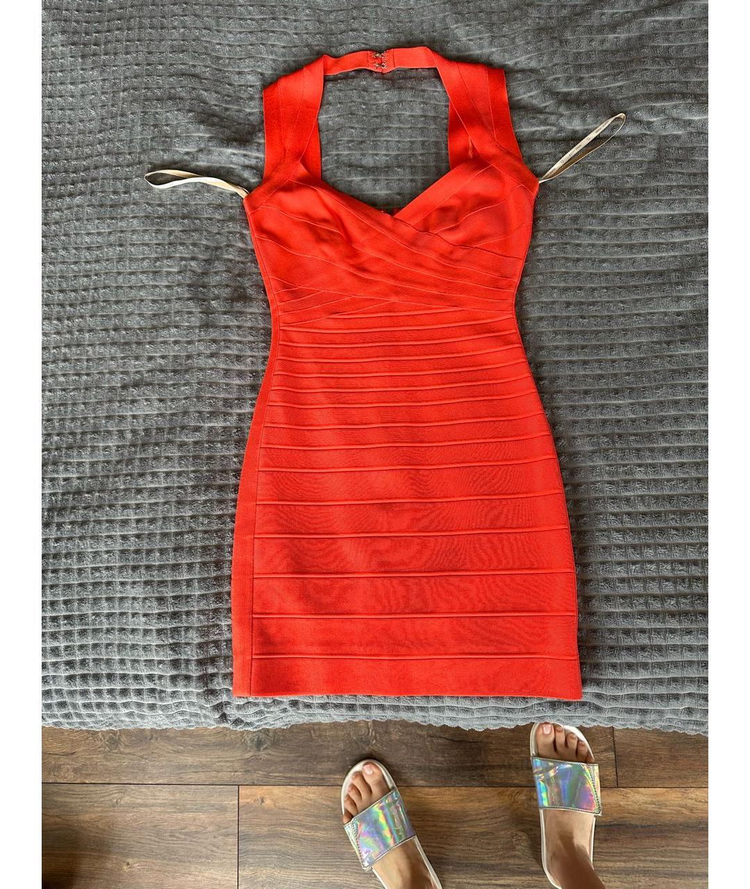HERVE LEGER Оранжевое полиэстеровое вечернее платье, фото 9