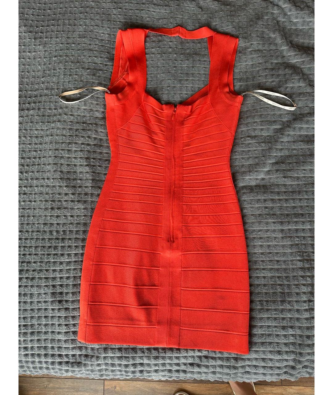 HERVE LEGER Оранжевое полиэстеровое вечернее платье, фото 2