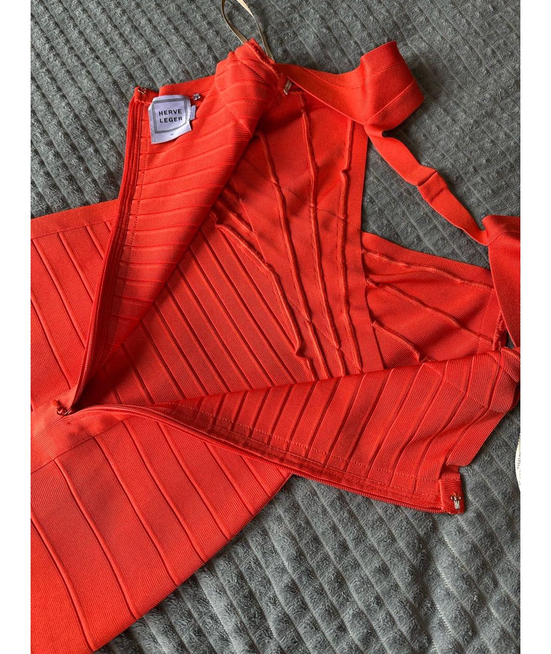 HERVE LEGER Оранжевое полиэстеровое вечернее платье, фото 4