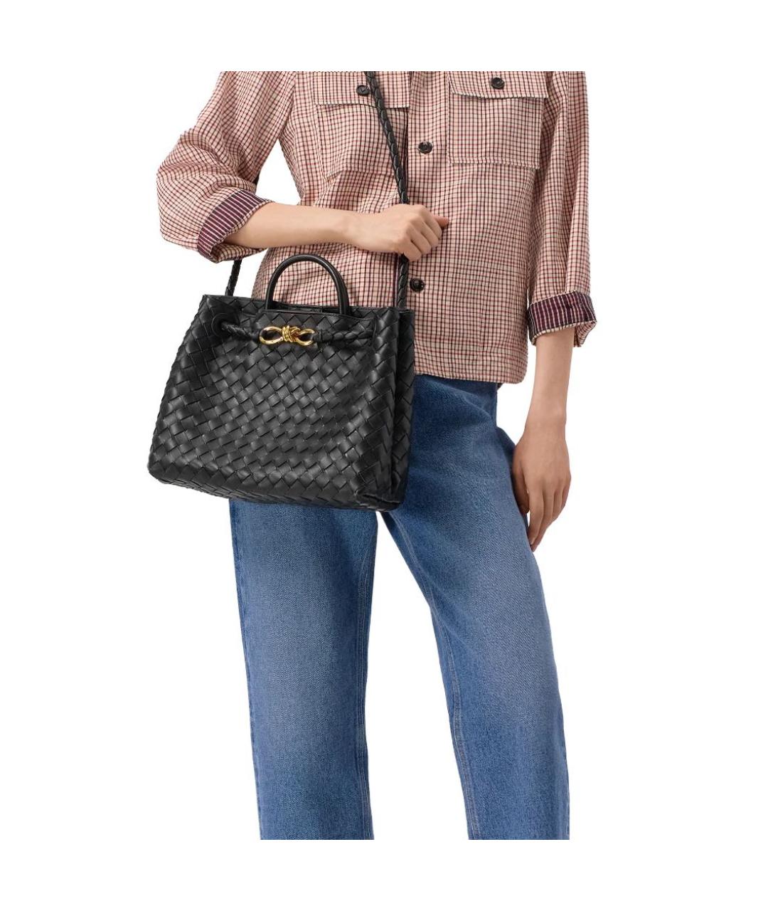 BOTTEGA VENETA Черная кожаная сумка тоут, фото 5