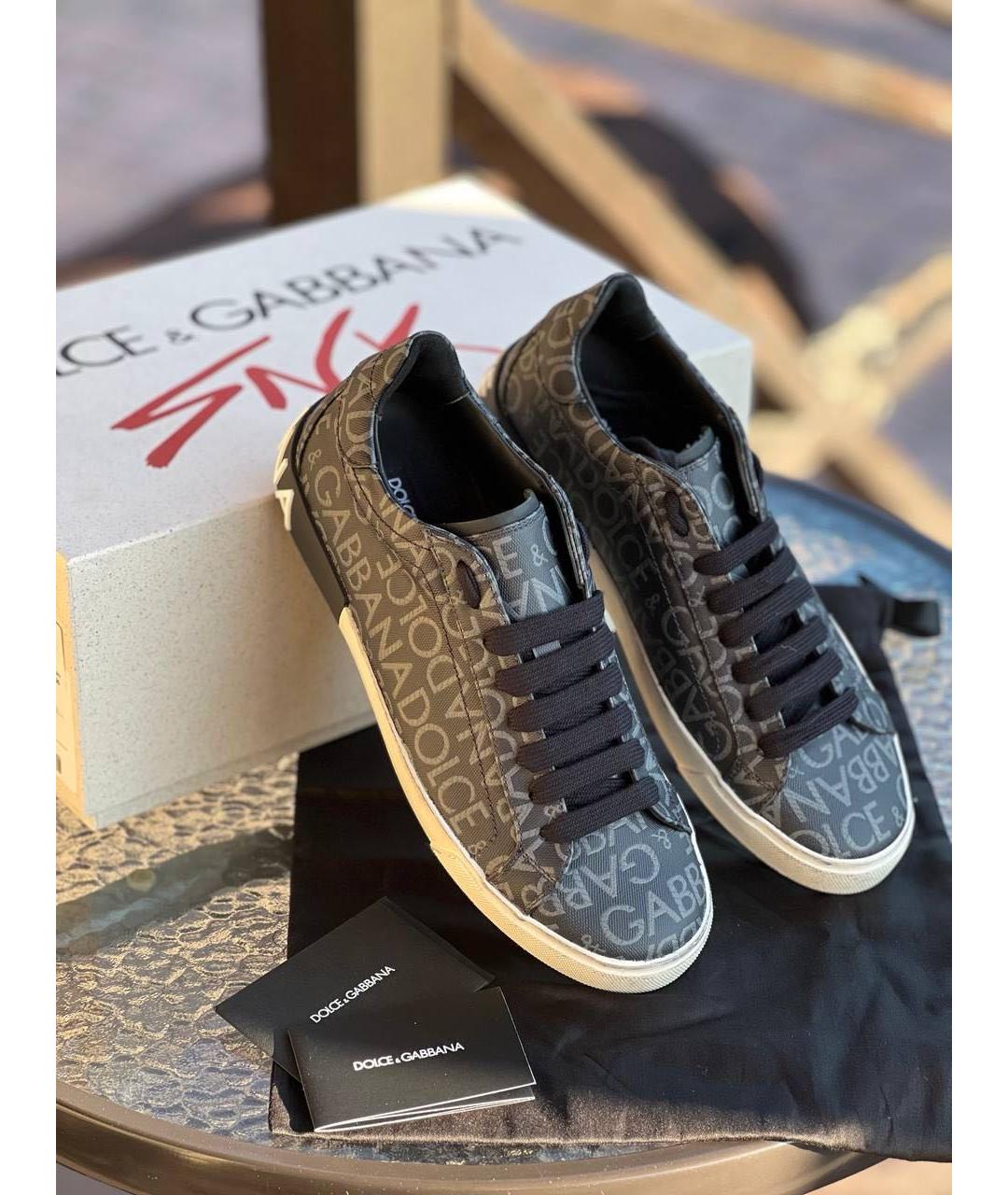 DOLCE&GABBANA Антрацитовые кожаные низкие кроссовки / кеды, фото 3