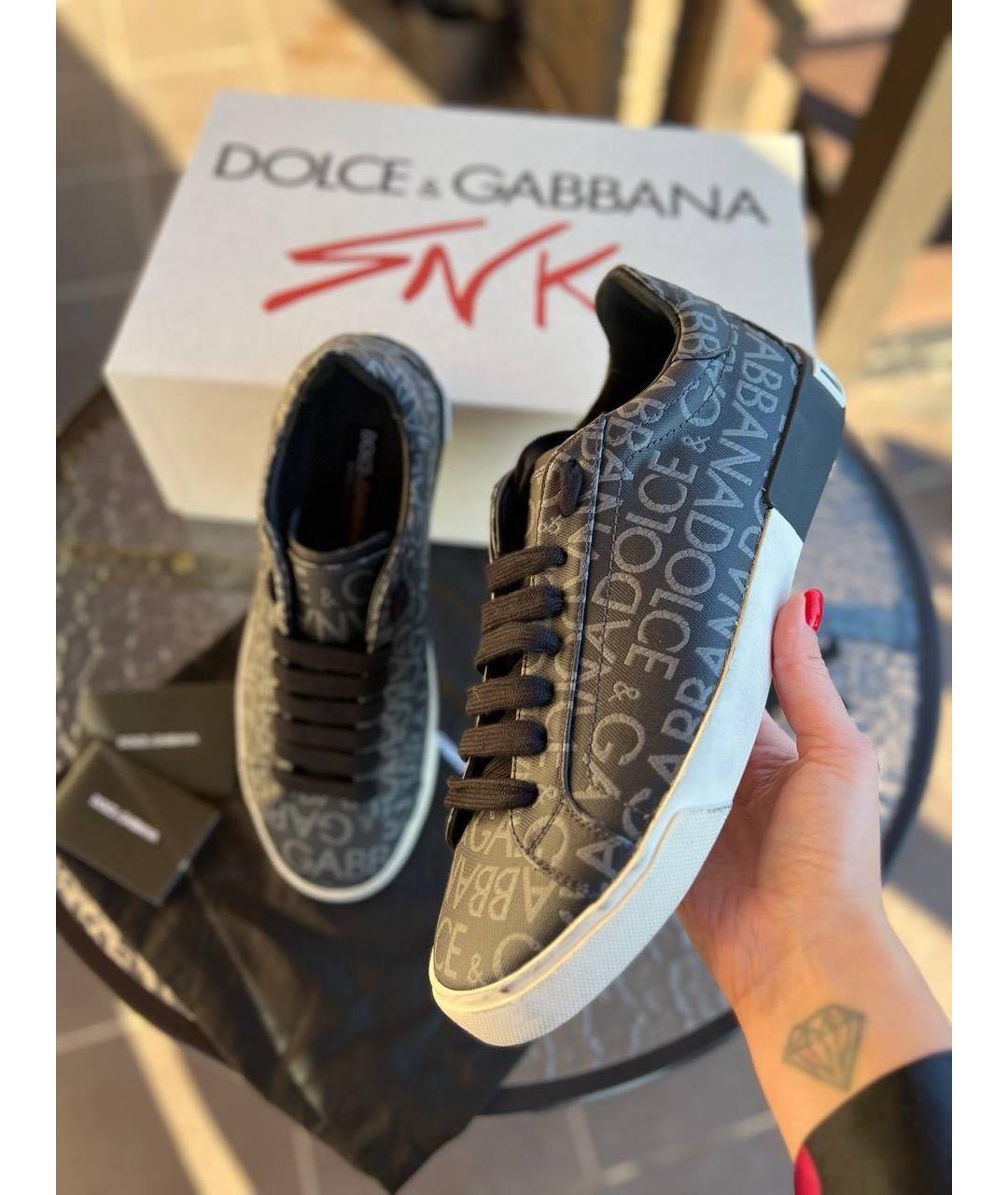 DOLCE&GABBANA Антрацитовые кожаные низкие кроссовки / кеды, фото 5