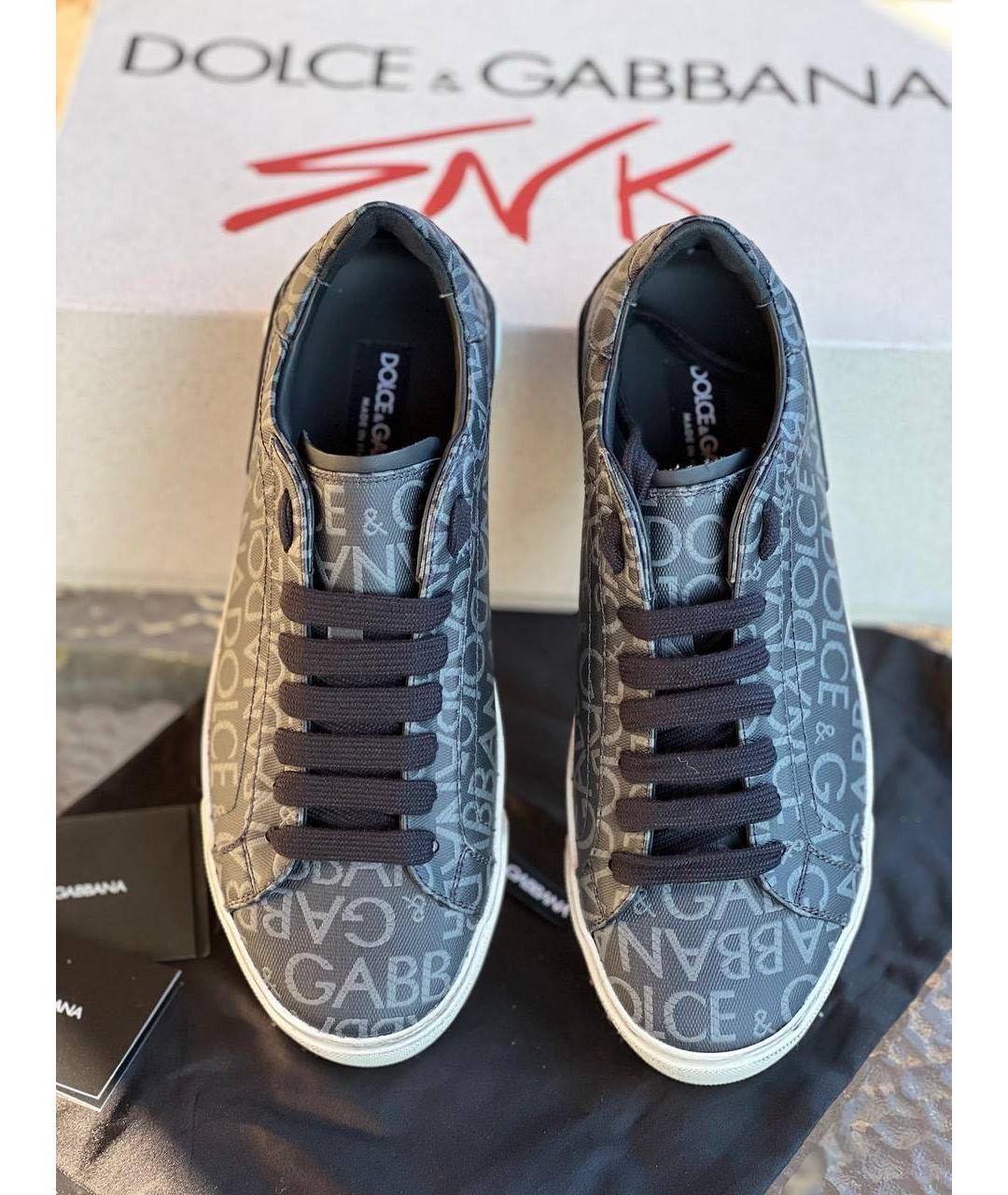 DOLCE&GABBANA Антрацитовые кожаные низкие кроссовки / кеды, фото 2