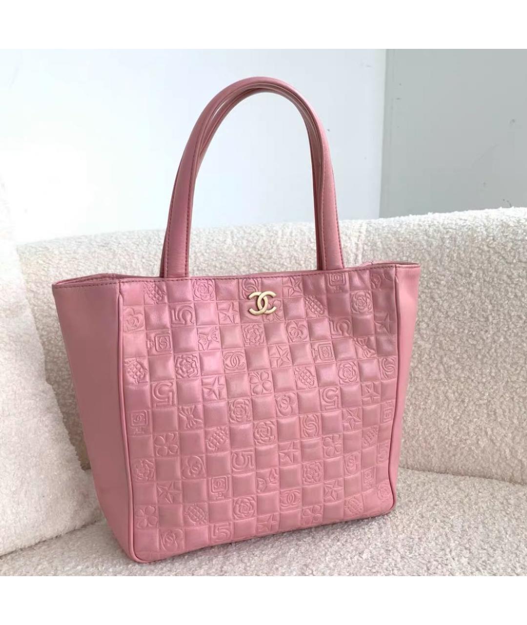 CHANEL Розовая кожаная сумка тоут, фото 7