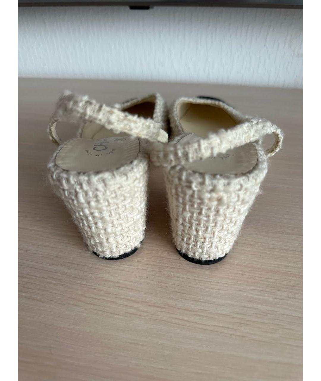 CHANEL Бежевые текстильные туфли, фото 4