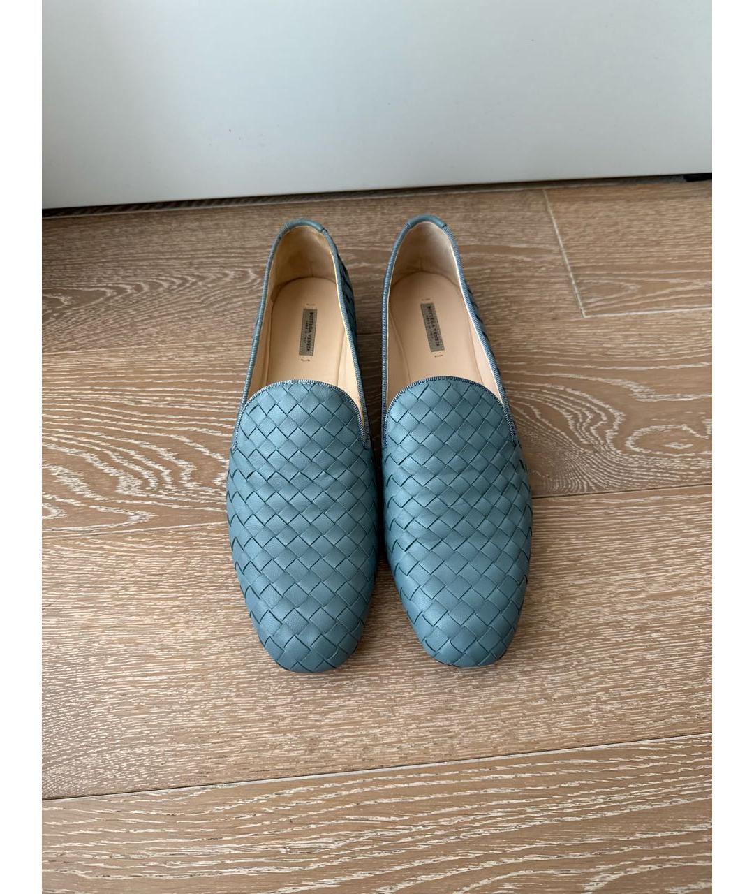 BOTTEGA VENETA Голубые кожаные лоферы, фото 2