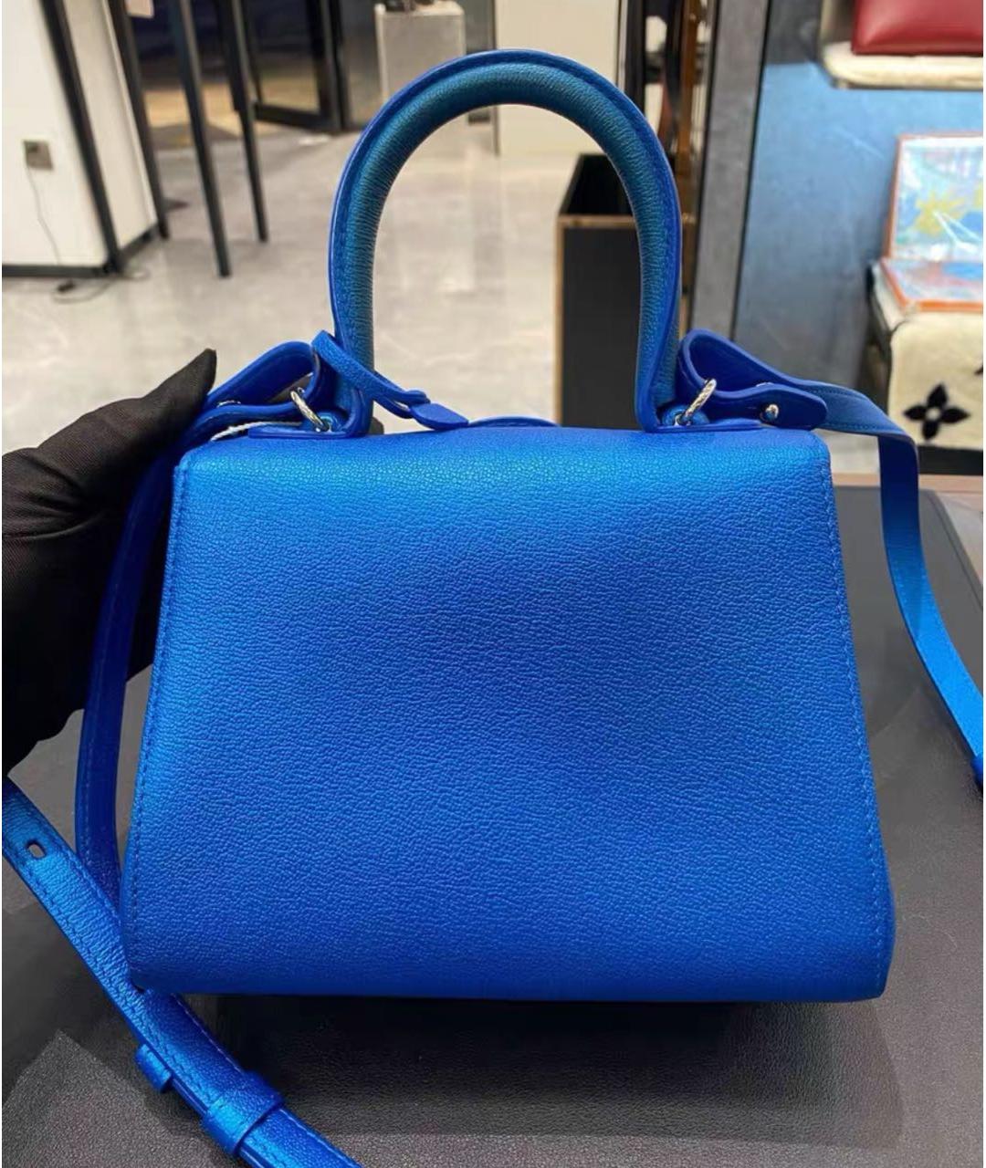 DELVAUX Синяя кожаная сумка с короткими ручками, фото 2