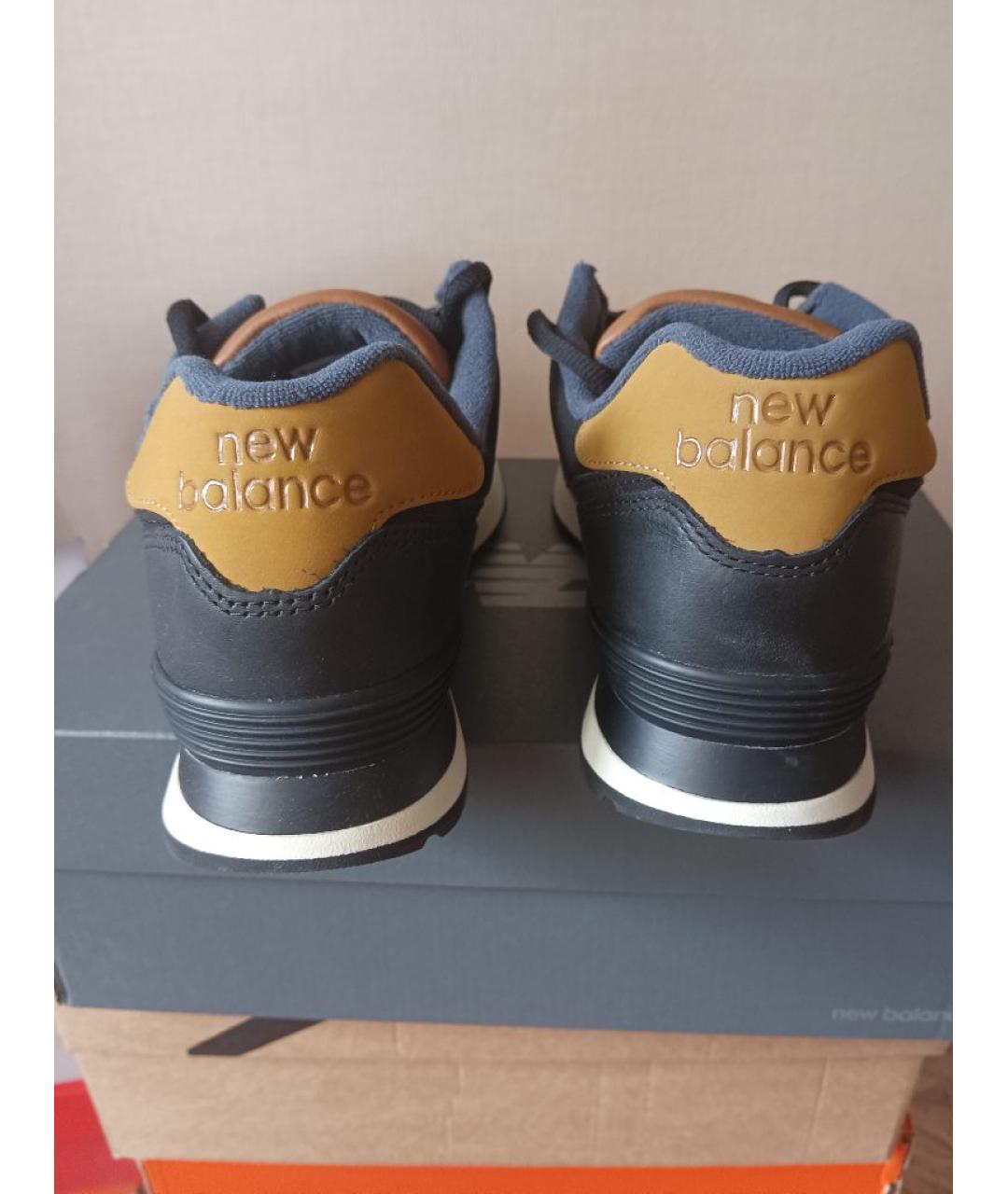 NEW BALANCE Черные кожаные низкие кроссовки / кеды, фото 4