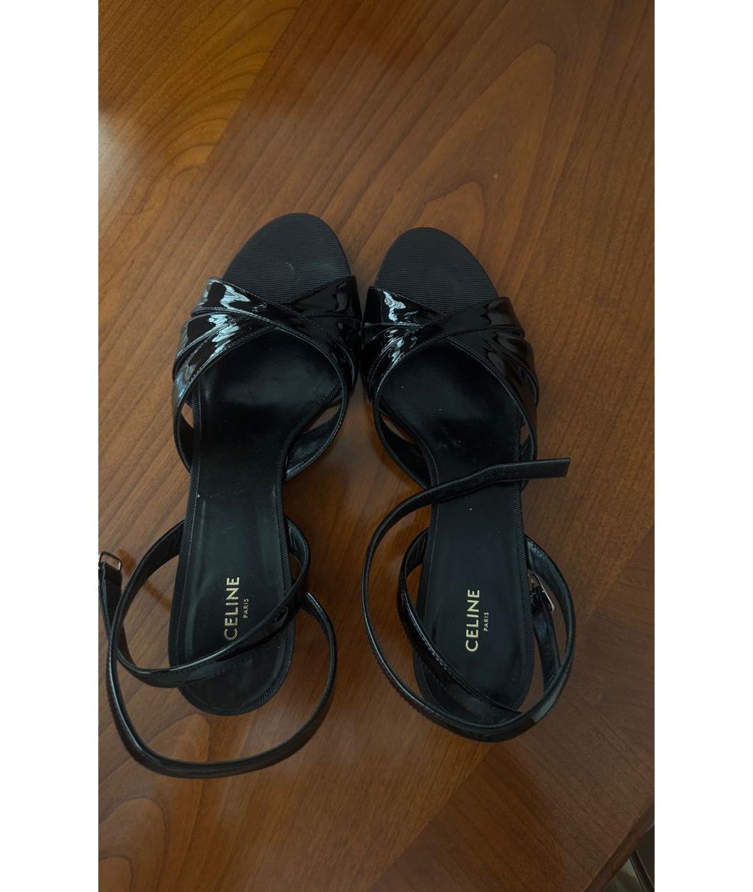 CELINE Черные босоножки из лакированной кожи, фото 4