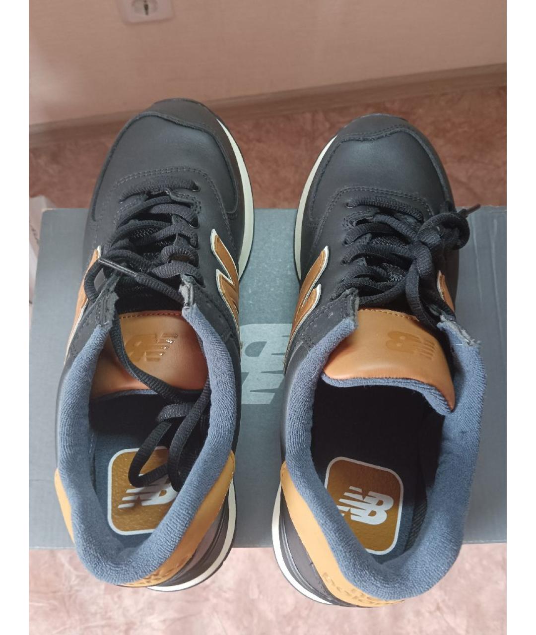 NEW BALANCE Черные кожаные низкие кроссовки / кеды, фото 3