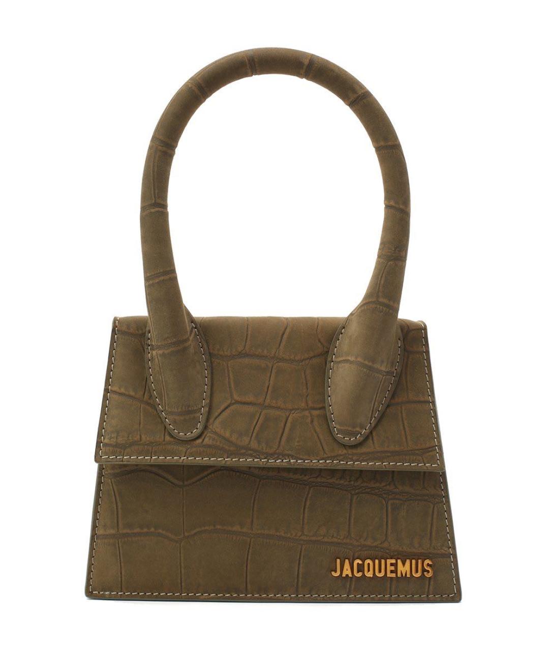JACQUEMUS Хаки кожаная сумка с короткими ручками, фото 1