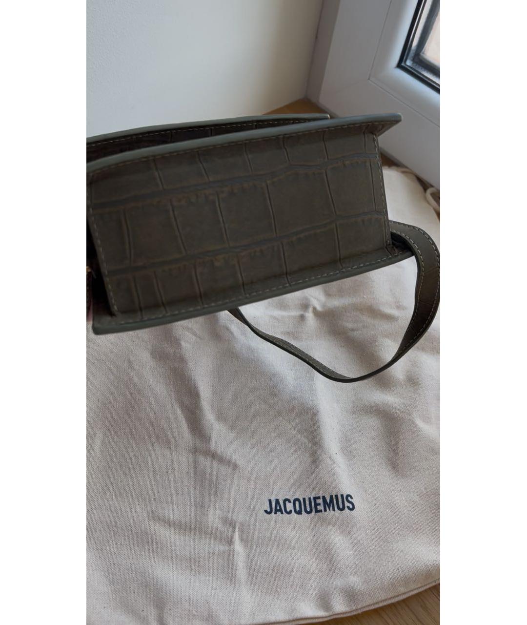 JACQUEMUS Хаки кожаная сумка с короткими ручками, фото 7