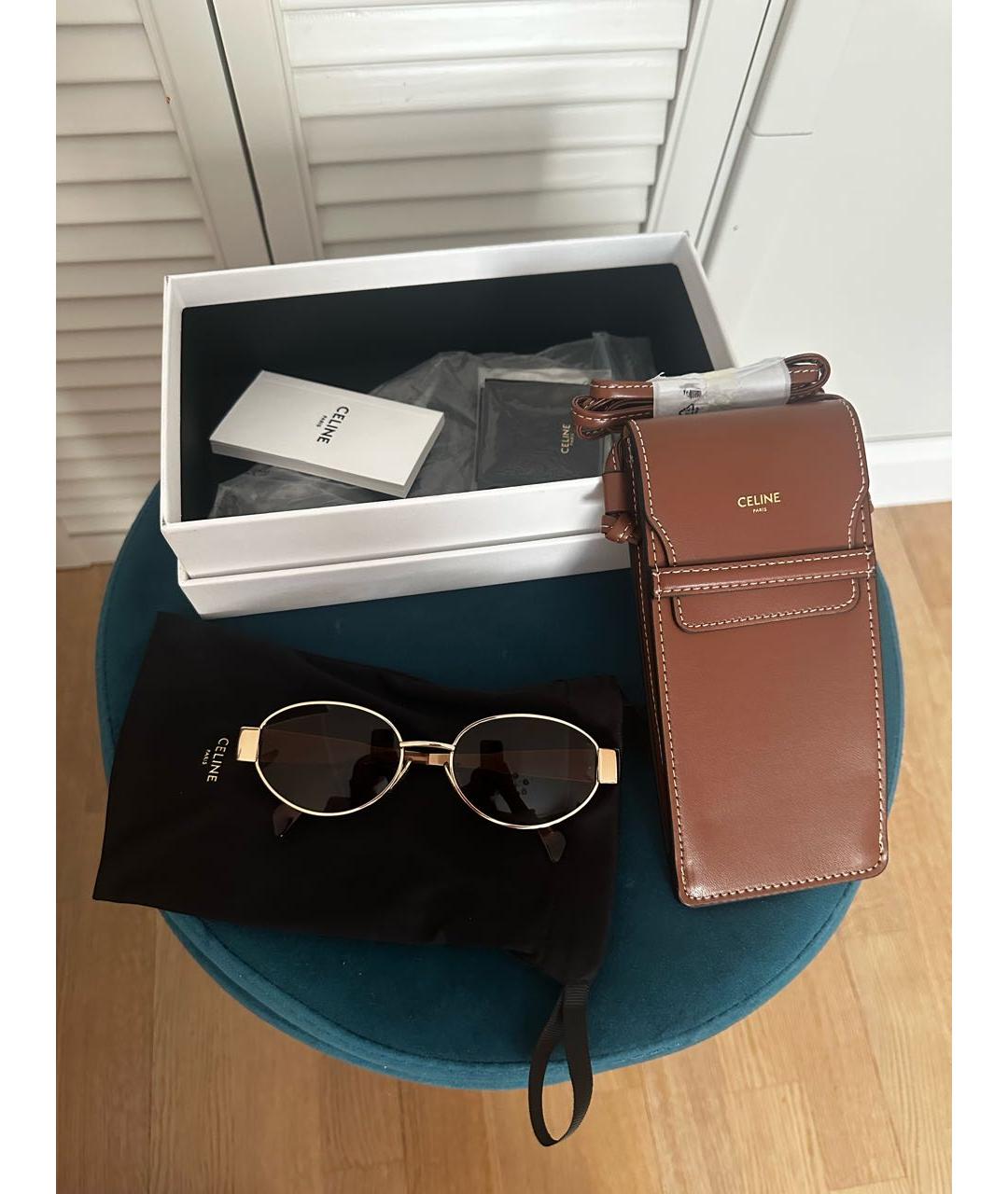 CELINE Коричневые металлические солнцезащитные очки, фото 3