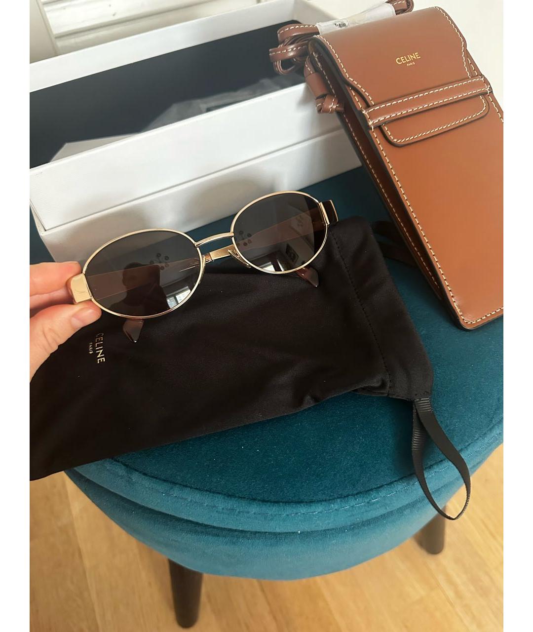 CELINE Коричневые металлические солнцезащитные очки, фото 6